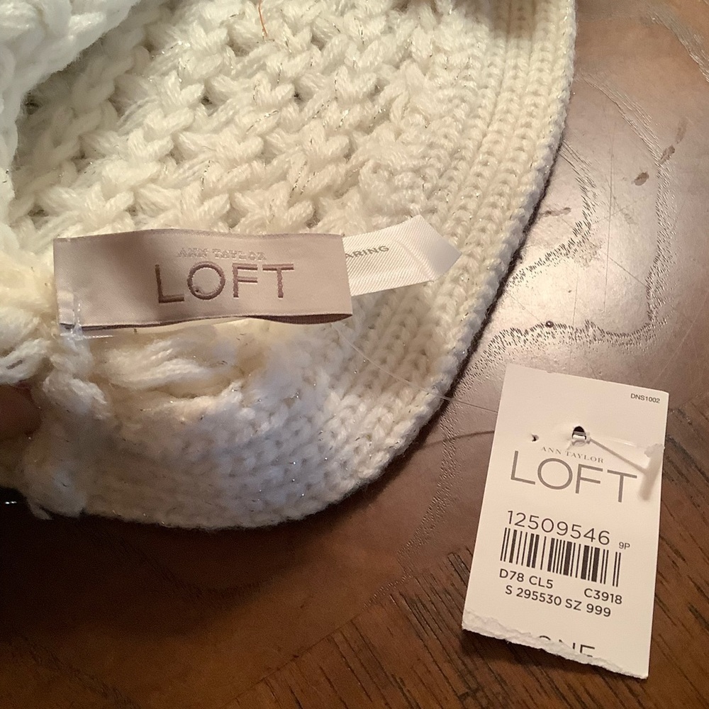 LOFT Creamy White Knit Infinity Scarf with Metallic Gold Shimmer - Picture 2 of 5